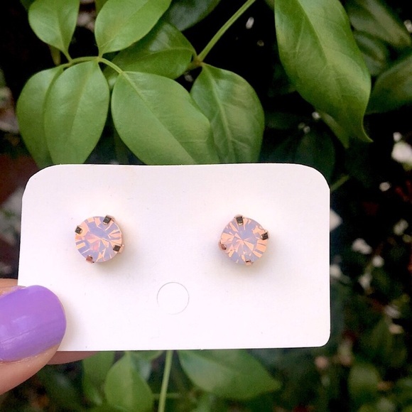 Pink Opal + Rose Gold Crystal Earrings - Picture 4 of 8